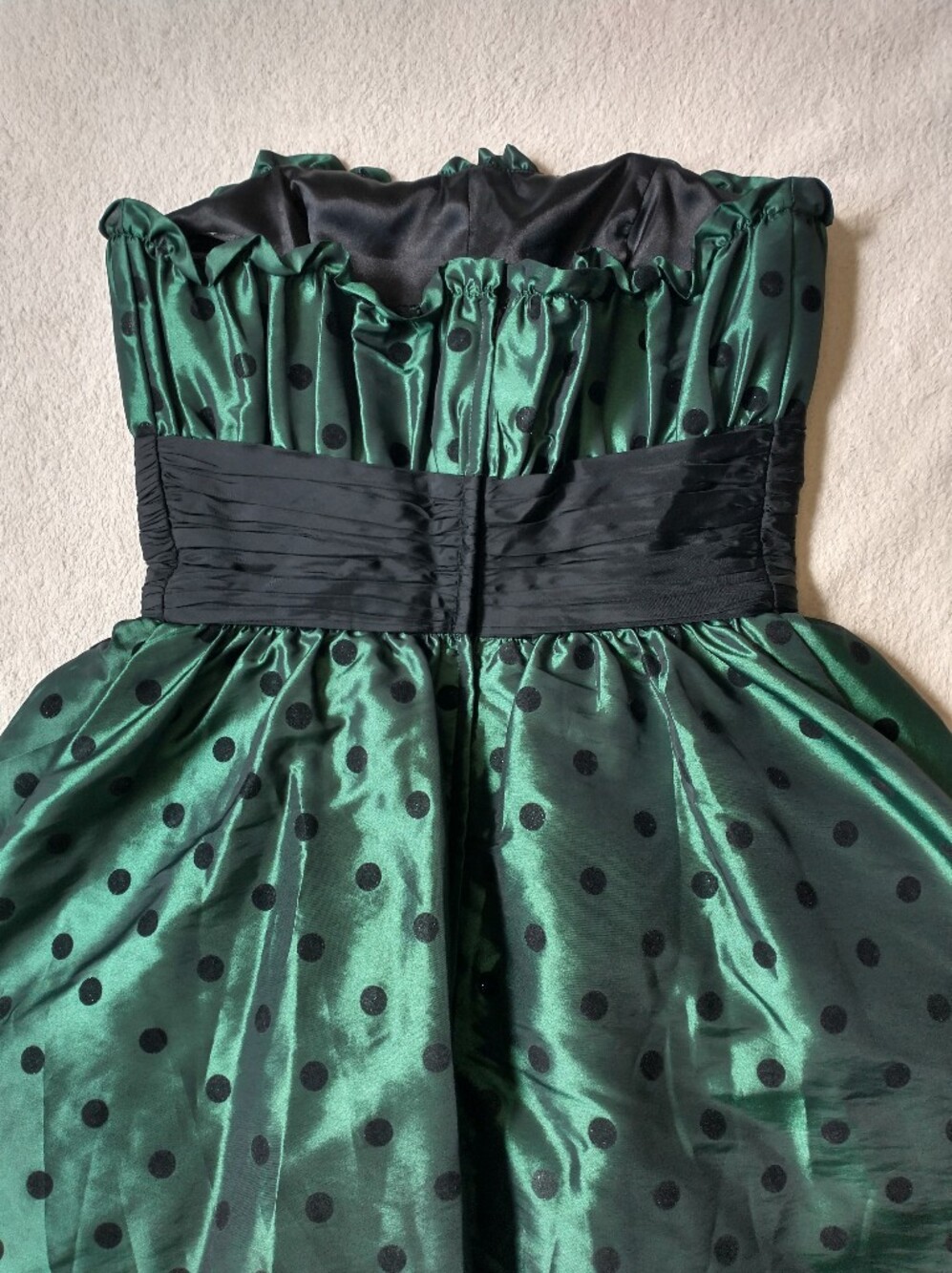 Vtg Betsey Johnson Evening Mini Dress Green Black Strapless Polka Dot Straples - Picture 5 of 12